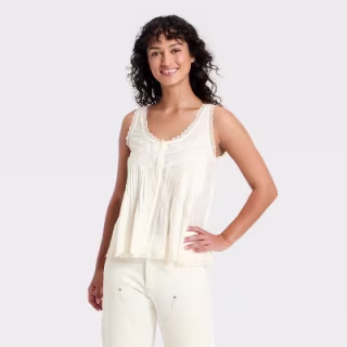 Universal Thread Pintuck Lace Tank Top