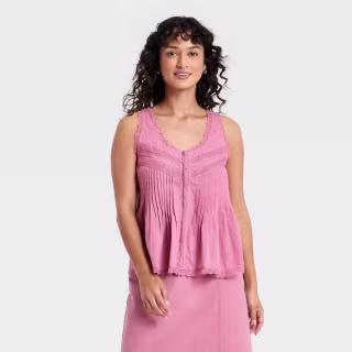 Universal Thread Pintuck Lace Tank Top
