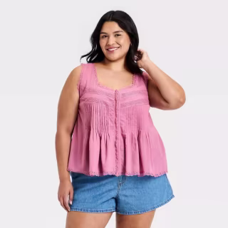Universal Thread Pintuck Lace Tank Top