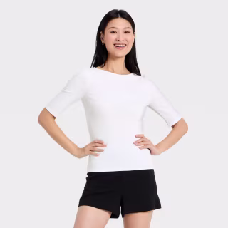 A New Day Modern Ribbed Elbow Sleeve Top
