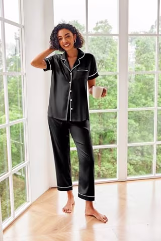 Ekouaer Silk Satin Pajama Set