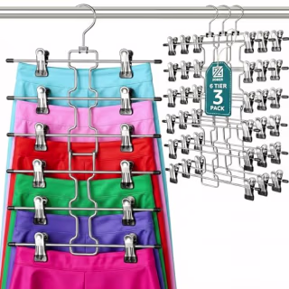 Zober 6-Tier Pants Hanger with Clips (Set of 3)
