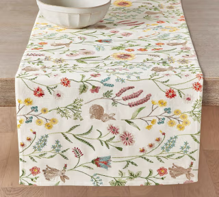 Pottery Barn Spring Garden Embroidered Cotton Table Runner