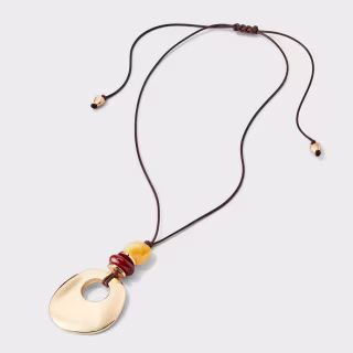 Universal Thread Semi-Precious Quartz Cord Pull Adjustable Pendant Necklace