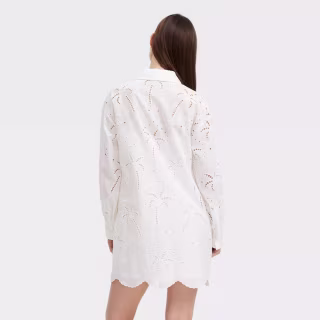 Roller Rabbit x Target Long Sleeve Eyelet Embroidered Collared Mini Shirtdress