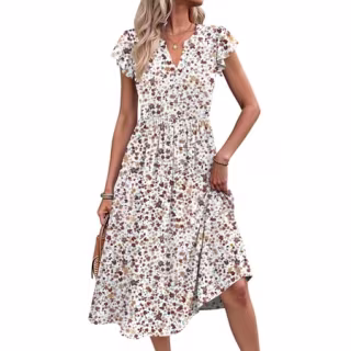 Fantaslook Ruffle Sleeve V-Neck Midi Dress