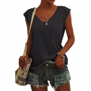 Tarainya Cap Sleeve V Neck T-Shirt
