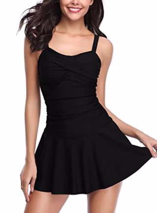 Shekini Crossover Ruched Skirt One Piece Swimdress