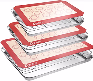 M MCIRCO Stainless Steel Baking Sheet Tray Cooling Rack with Silicone Baking Mat Set