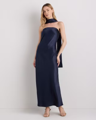 Quince 100% Washable Silk Strapless Scarf Maxi Dress