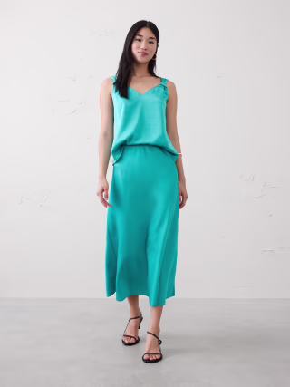 Banana Republic Crushed Satin Midi Skirt