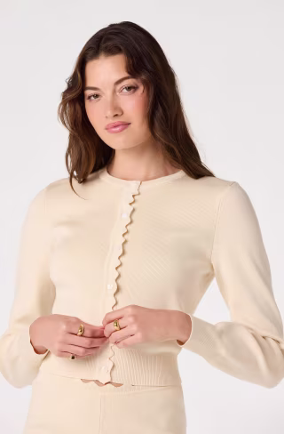 Astr Scalloped Crewneck Cardigan
