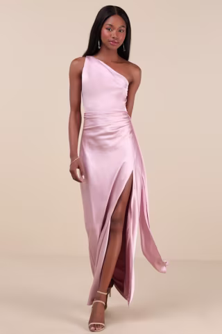 Lulus Signature Elegance Satin One-Shoulder Maxi Dress