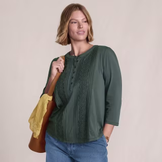 Lands' End 3/4 Sleeve Lightweight Jersey Embellished Top