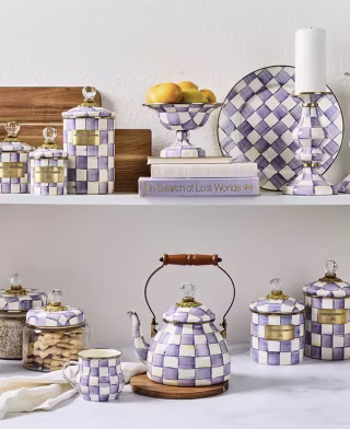 MacKenzie-Childs Violet Check 2-Quart Handmade Tea Kettle
