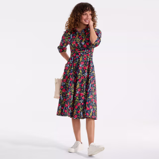 Lands' End Poplin Midi Wrap Front Dress