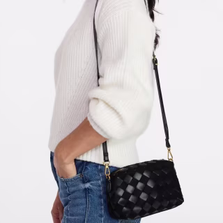 Time and Tru Women's Faux Leather and Suede Woven Camera Crossbody Bag