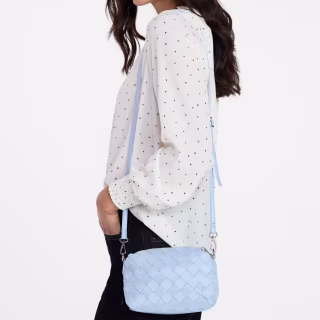 Time and Tru Women's Faux Leather and Suede Woven Camera Crossbody Bag