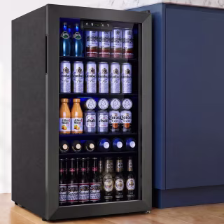 Simzlife Beverage Refrigerator and Cooler with Glass Door for (130 Can Capacity)