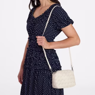Time and Tru Women's Faux Leather and Suede Woven Camera Crossbody Bag