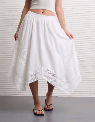 AE High-Waisted Lace Insert Midi Skirt 