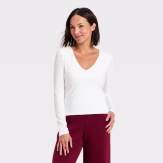 A New Day Sculpt Long Sleeve V-Neck Top