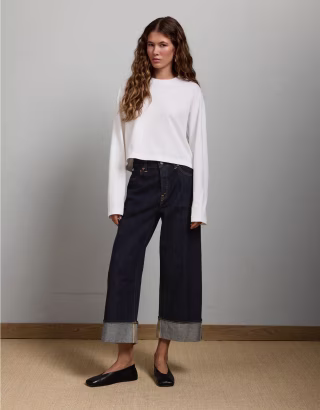 AE77 Premium Wide Crop Cuff Jean