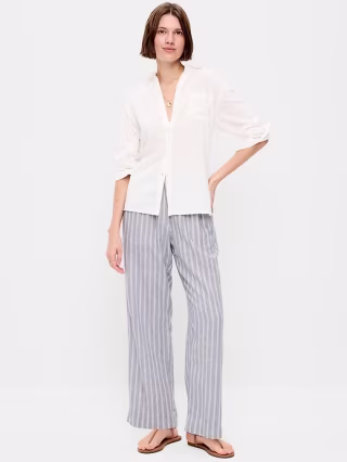 Old Navy High-Waisted Linen-Blend Straight Ankle Pants