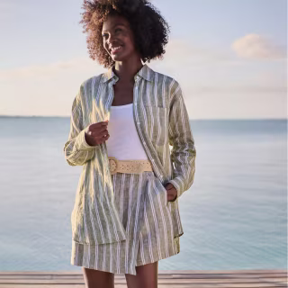 Lands' End Women's Linen Oversized Button-Front Shirt
