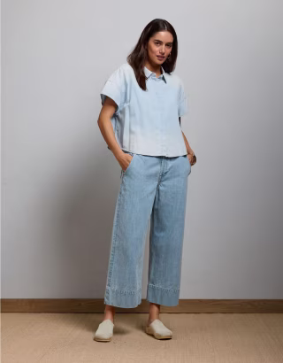 AE77 Premium Wide Crop Cuff Jean