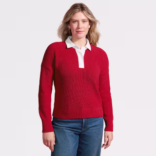 Lands' End Drifter Rugby with Woven Collar Sweater