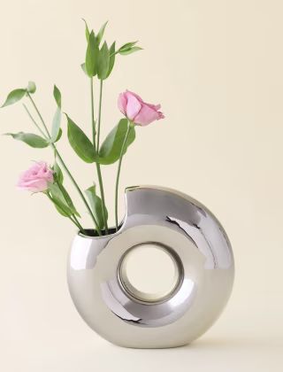 Zaya Chrome Donut Shaped Ceramic Vase