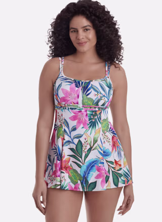 Long Torso Empire Princess Seam Swim Dress