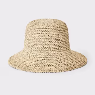 Universal Thread Natural Straw Crochet Bucket Hat