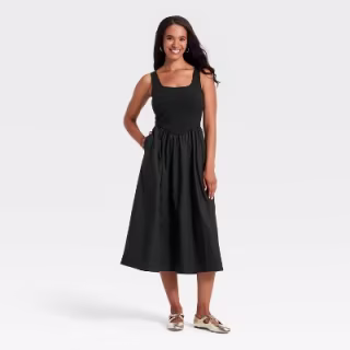 A New Day Women's Pullover Knit to Woven Midi Dress