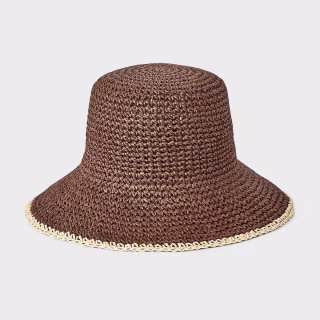 Universal Thread Natural Straw Crochet Bucket Hat