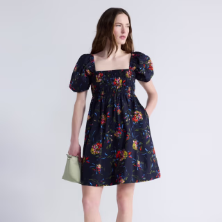 Free Assembly Puff Sleeve Peasant Mini Dress