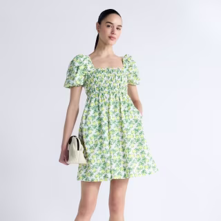 Free Assembly Puff Sleeve Peasant Mini Dress