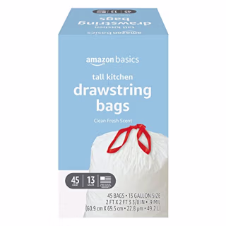 Amazon Basics Tall Kitchen Drawstring Trash Bags (45 ct)