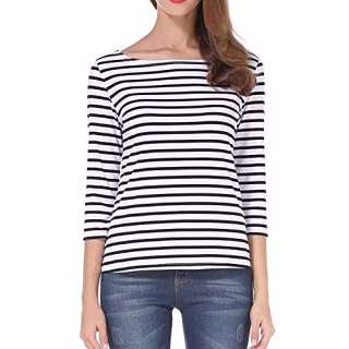 Tulucky Women's Casual Long Sleeve Stripe Tee