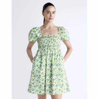 Free Assembly Puff Sleeve Peasant Mini Dress