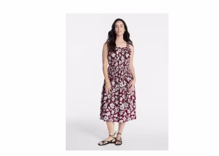 Time and Tru Plus Sleeveless Smocked Peasant Midi Dress
