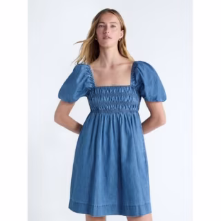 Free Assembly Puff Sleeve Peasant Mini Dress