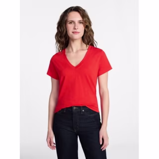 Time and Tru Women's Slub V Neck Tee with Short Sleeves