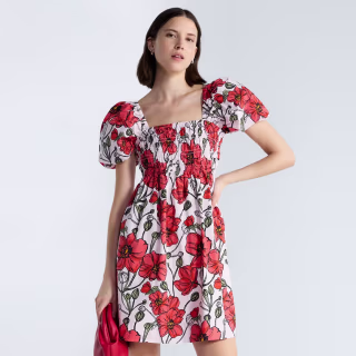 Free Assembly Puff Sleeve Peasant Mini Dress