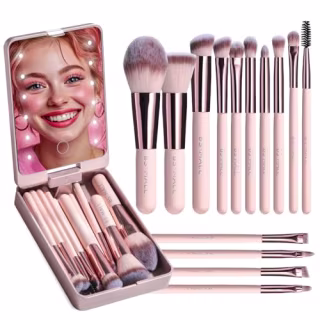 BS-Mall 14-Piece Makeup Brush Set with LED Light Mirror