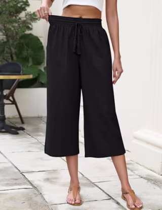 Lomon Womens Wide Leg Pants Casual Elastic Waisted Linen Palazzo Pants