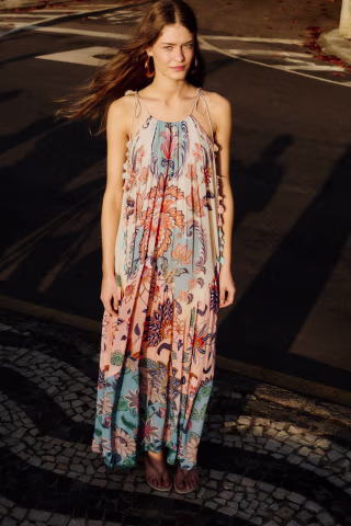 Farm Rio Multicolor boho floral delhi pleated maxi dress