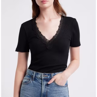 Madewell Lace Trim V-Neck Rib Top