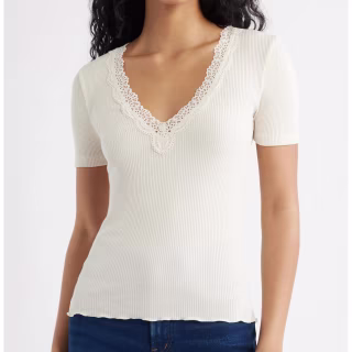 Madewell Lace Trim V-Neck Rib Top